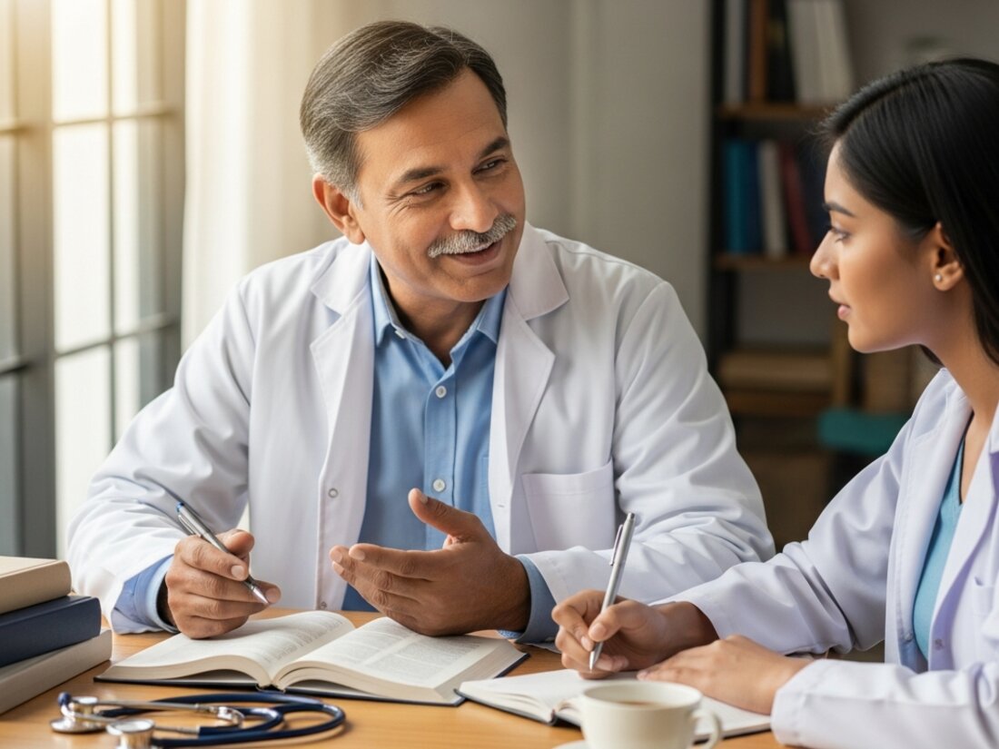 Doctor mentoring student